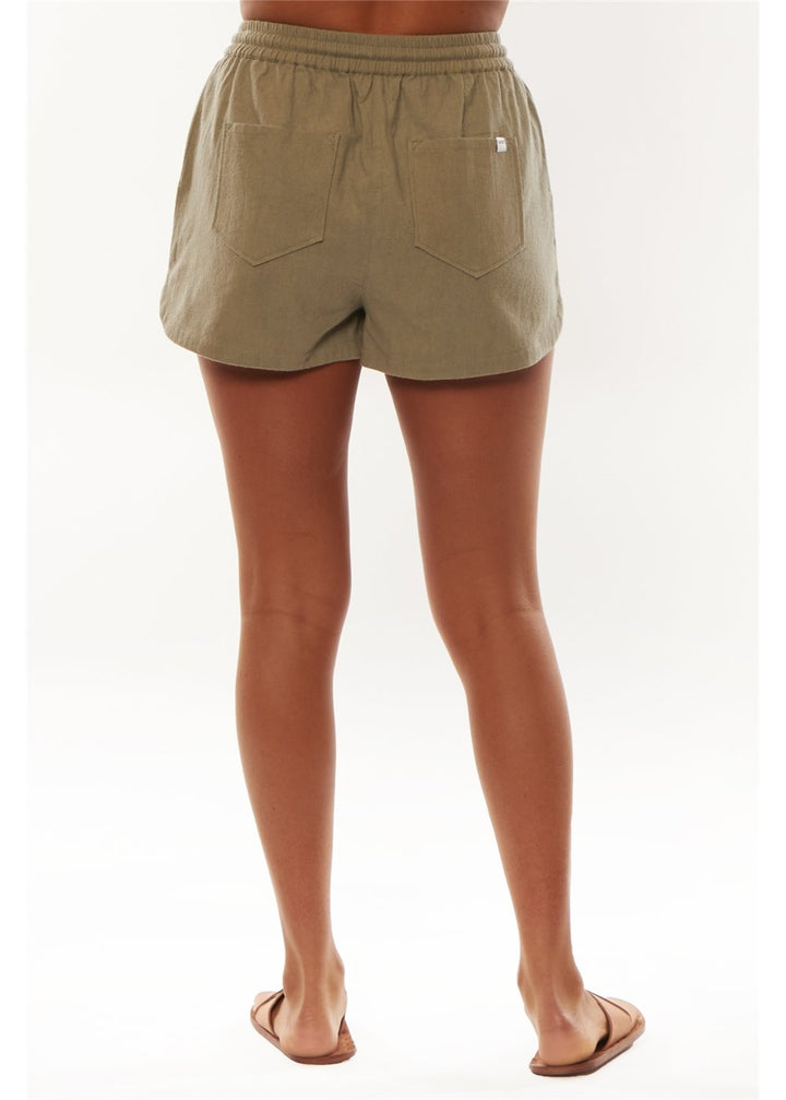 Sisstrevolution Isla Waves Short in Light Agave, back view with pocket details.