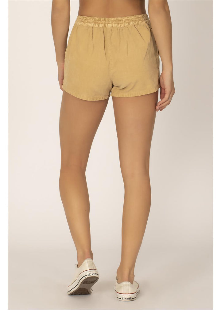 Sisstrevolution Hit The Cord Short in beige, back view for ladies.