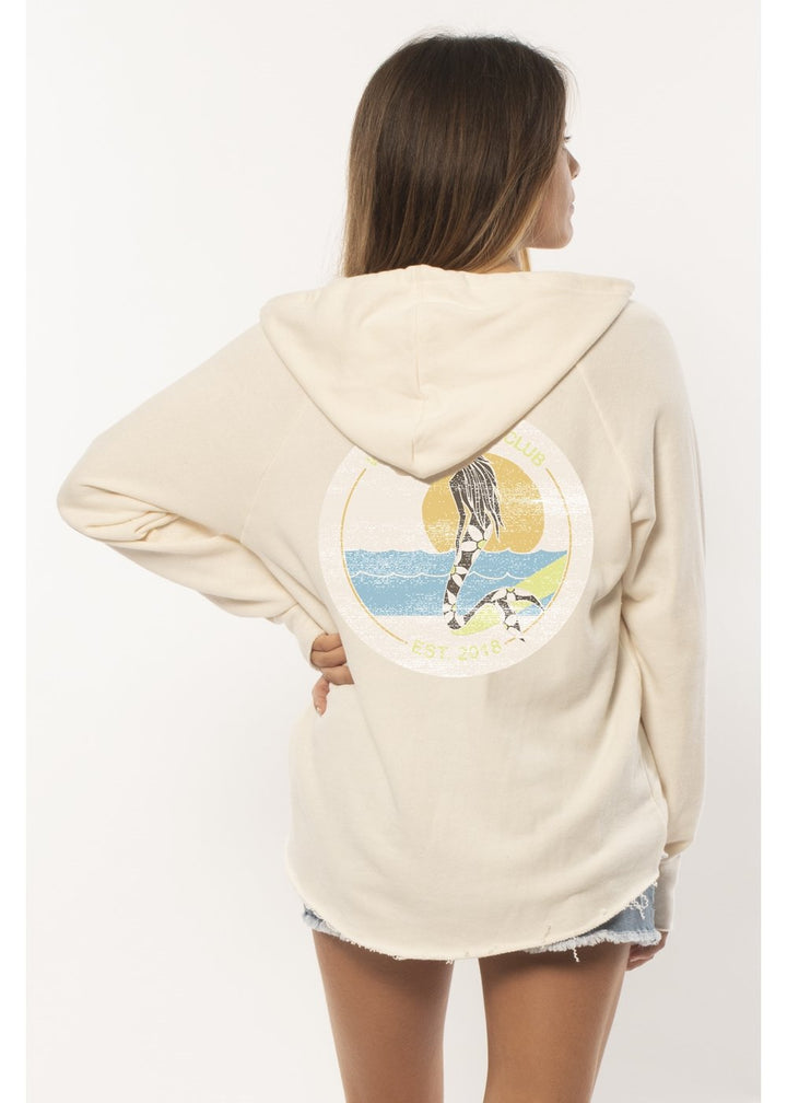 Sisstr Weekend Ls Fleece Hoodie in cream, back view with graphic design.