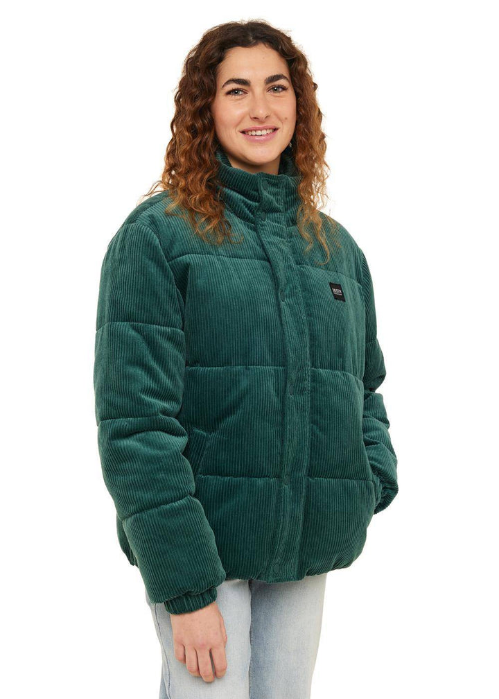 Green Sisstr Mara Corduroy Puff Jacket with a cozy quilted design.