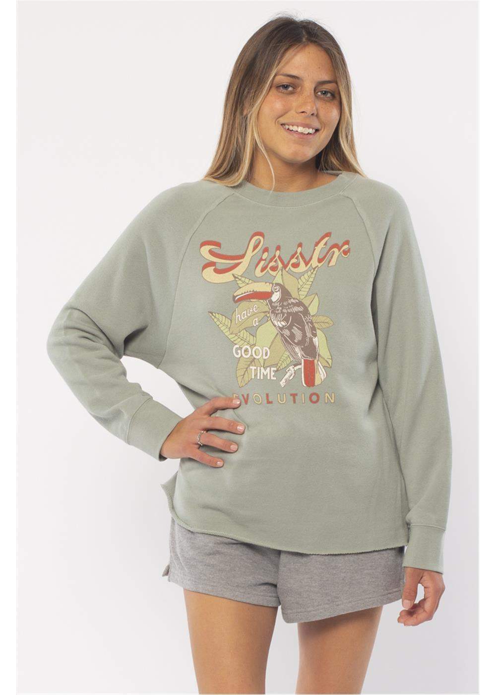 Sisstrevolution Sisstrevolution Tropical Crew Knit Fleece - Sea Foam