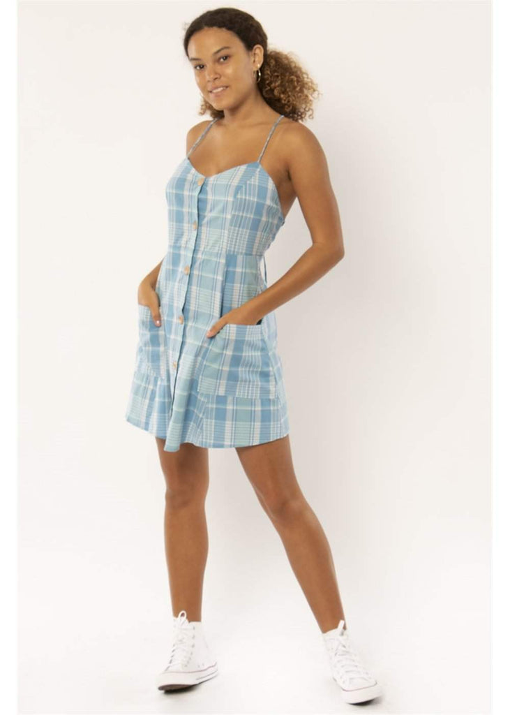 Blue plaid clearance mini dress