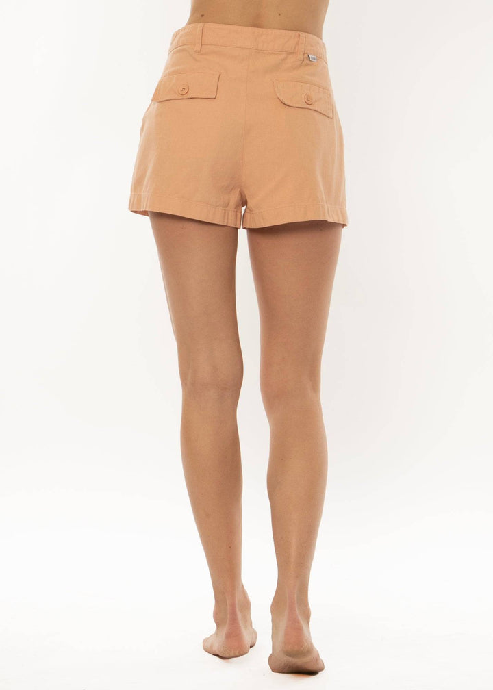 Sisstr Cresent Bay Woven Short in peach, back view with pocket details.
