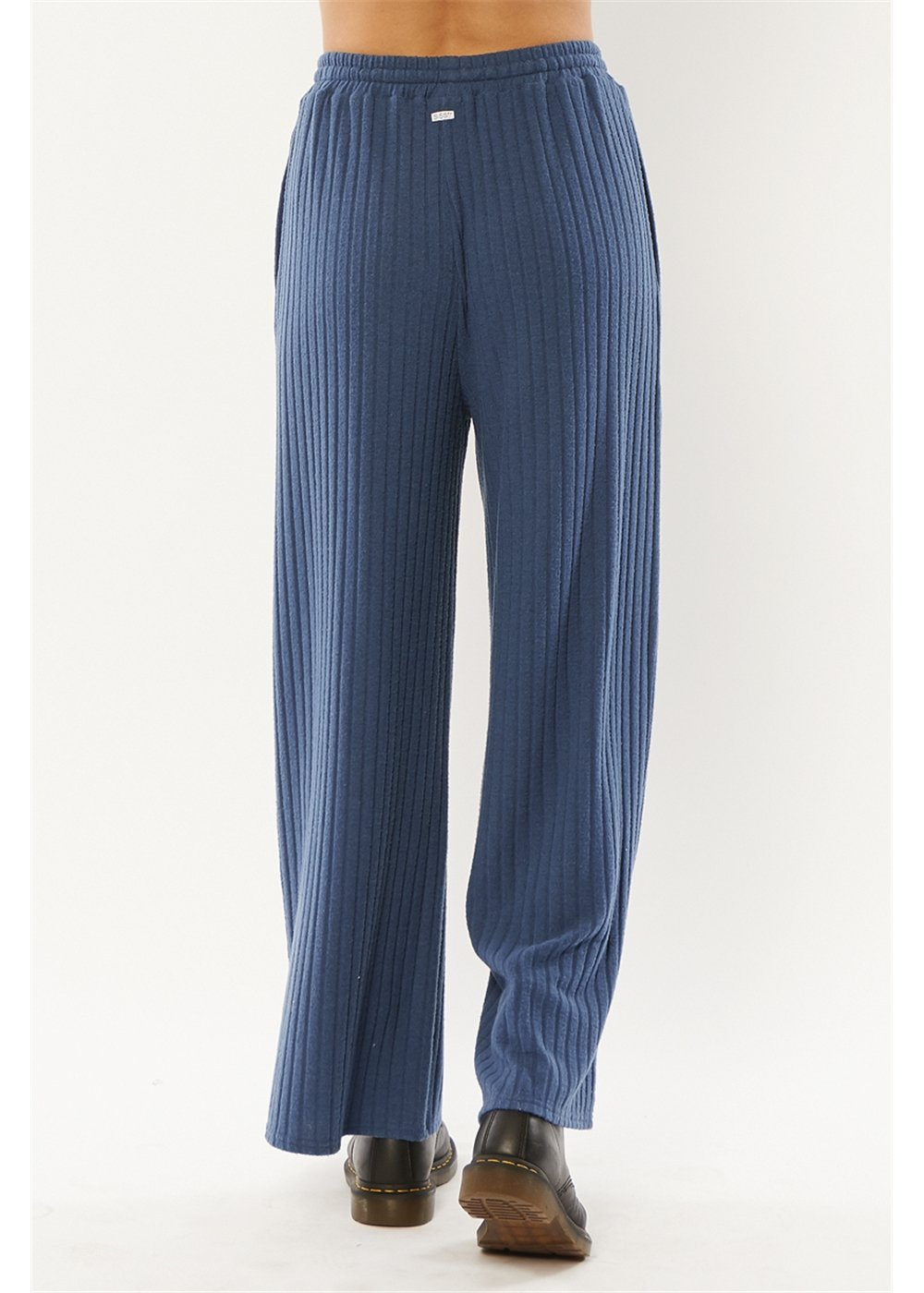 Back view of Sisstrevolution Radley Fleece Pant in blue with elastic waistband.