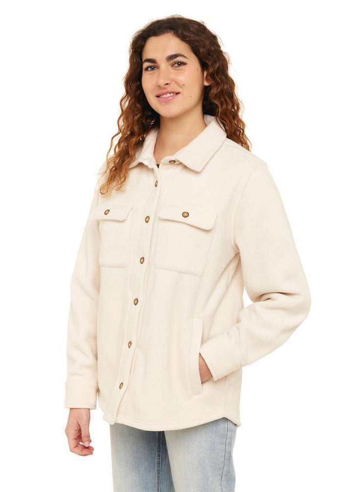 Sisstr Michelle Eco-Zy Shirt in sea salt, angled front view with button details.