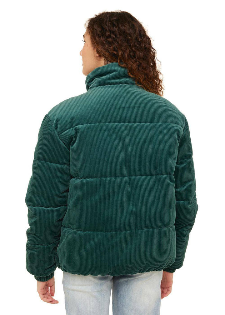 Back view of green Sisstr Mara Corduroy Puff Jacket showcasing quilted texture.