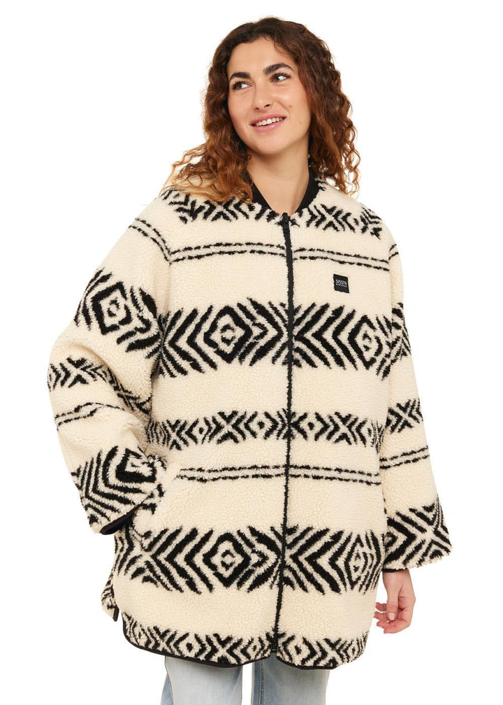 Sisstr Jane Jacket in cream with black geometric patterns and cozy texture.