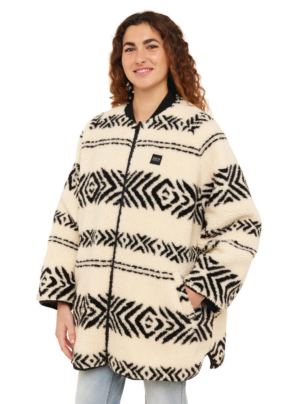 Sisstr Jane Jacket in cream with black geometric patterns and relaxed fit.