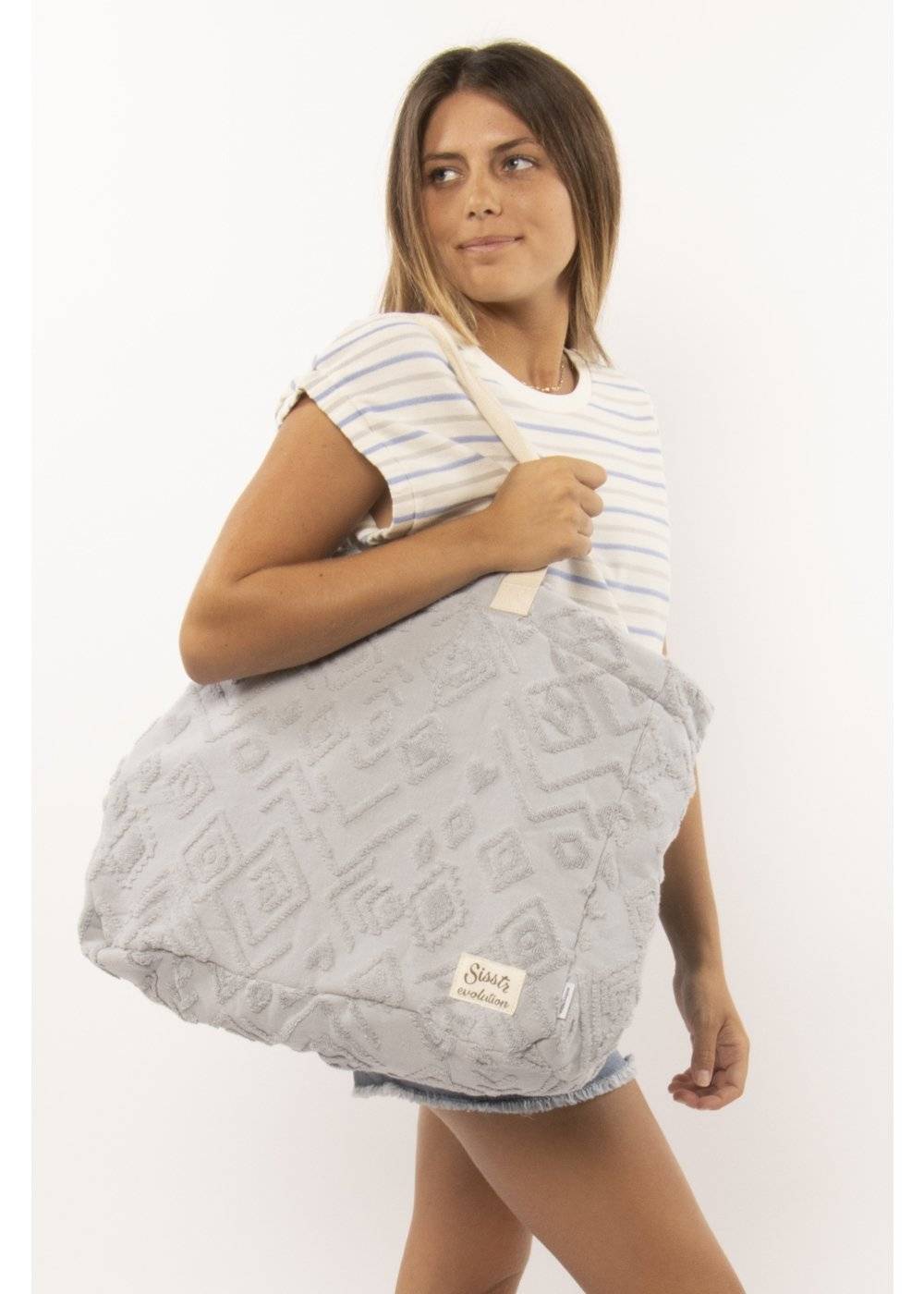 Sisstr Towel Tote in gray, featuring a stylish textured design.
