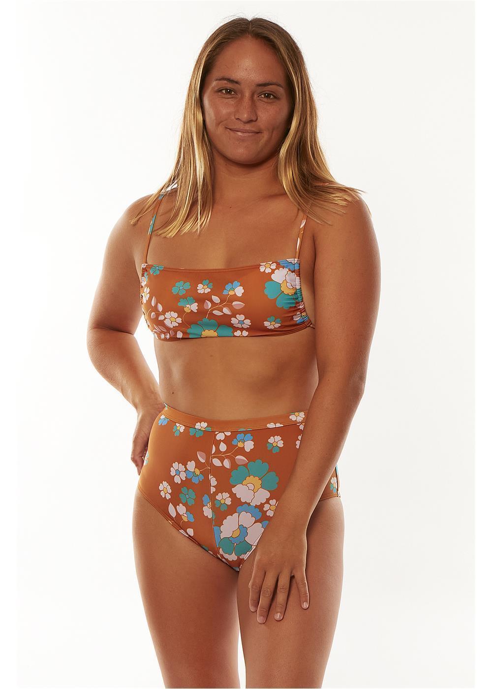 Sisstrevolution Swell Bayamo Bandeau Top with floral print, front view.