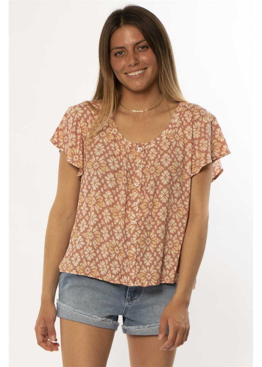 Sisstrevolution Sisstrevolution Electric Love SS Woven Top - Rose Water