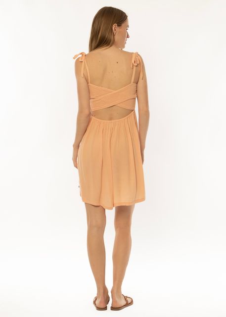 Sisstrevolution Monte Vista Woven Tank Dress in apricot, back view.